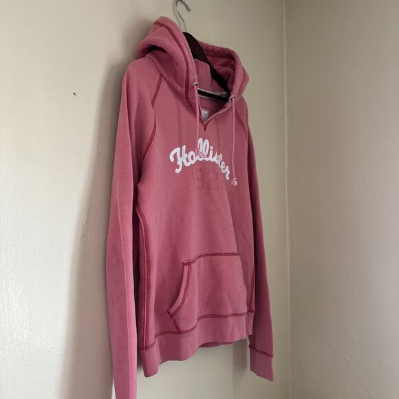 HOLLISTER Y2K 2000s Raised Stitched Collegiate Logo Graphic Hoodie, Pink- XL - Picture 3 of 8